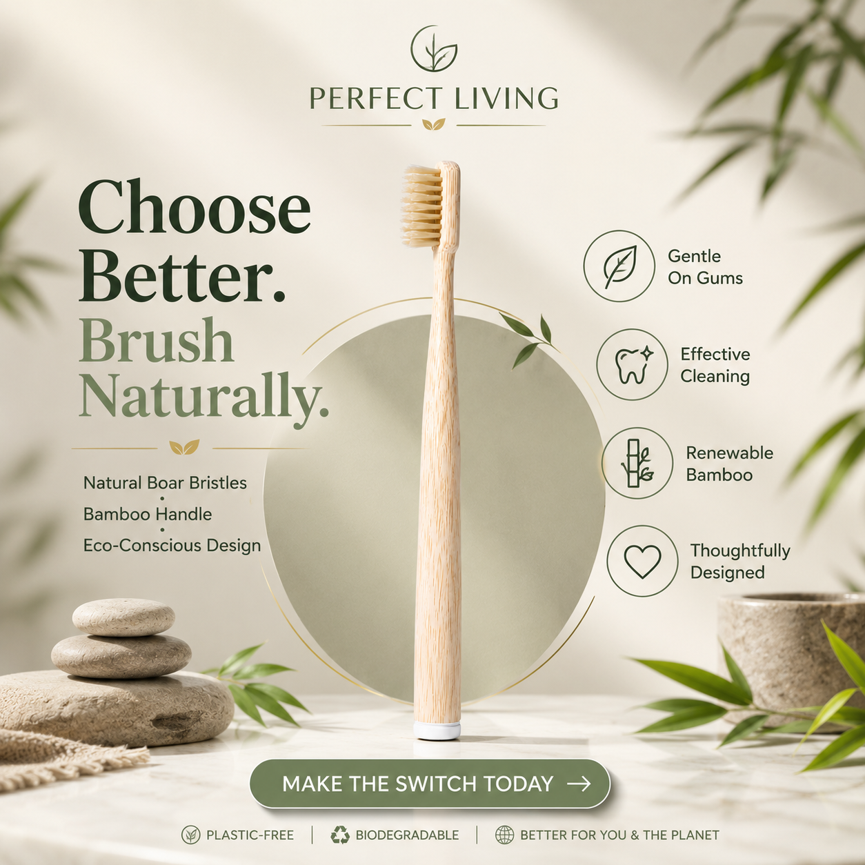 Perfect Living™ Boar Bristle Toothbrush